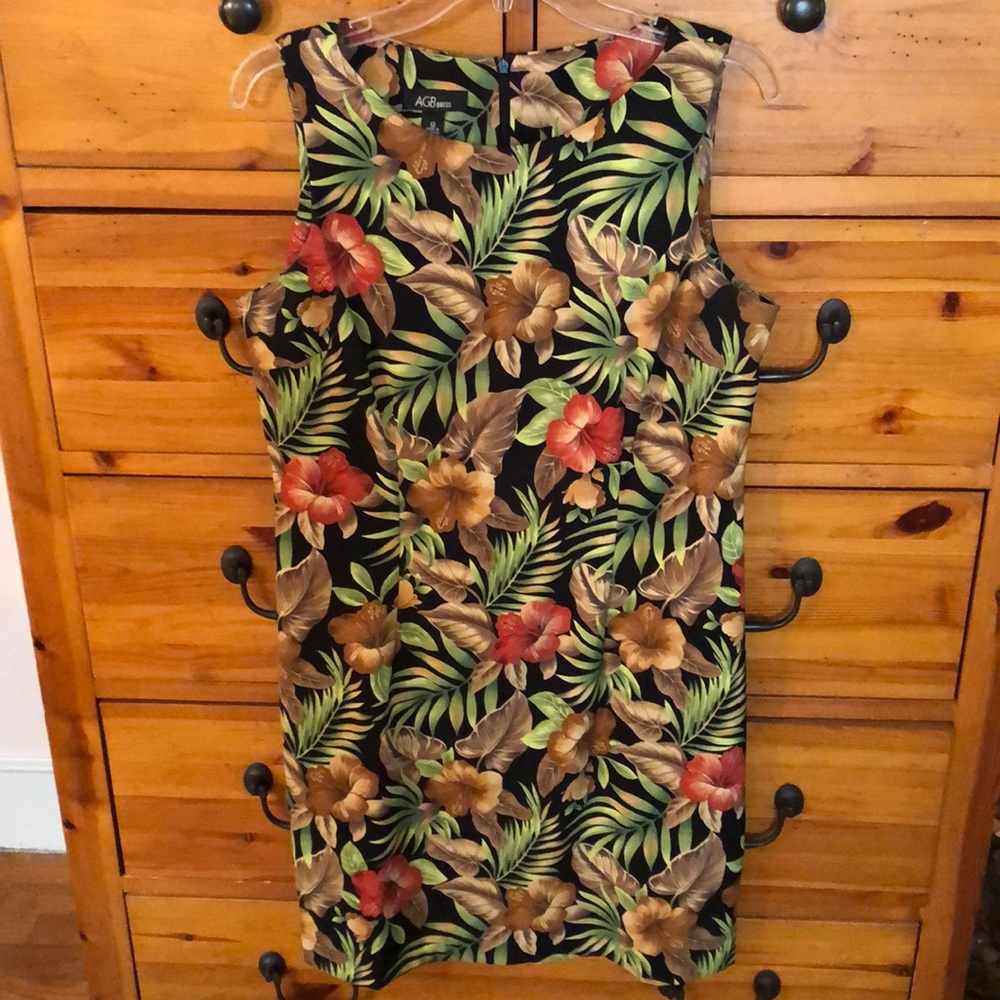 EUC black tropical floral sheath dress sz 12